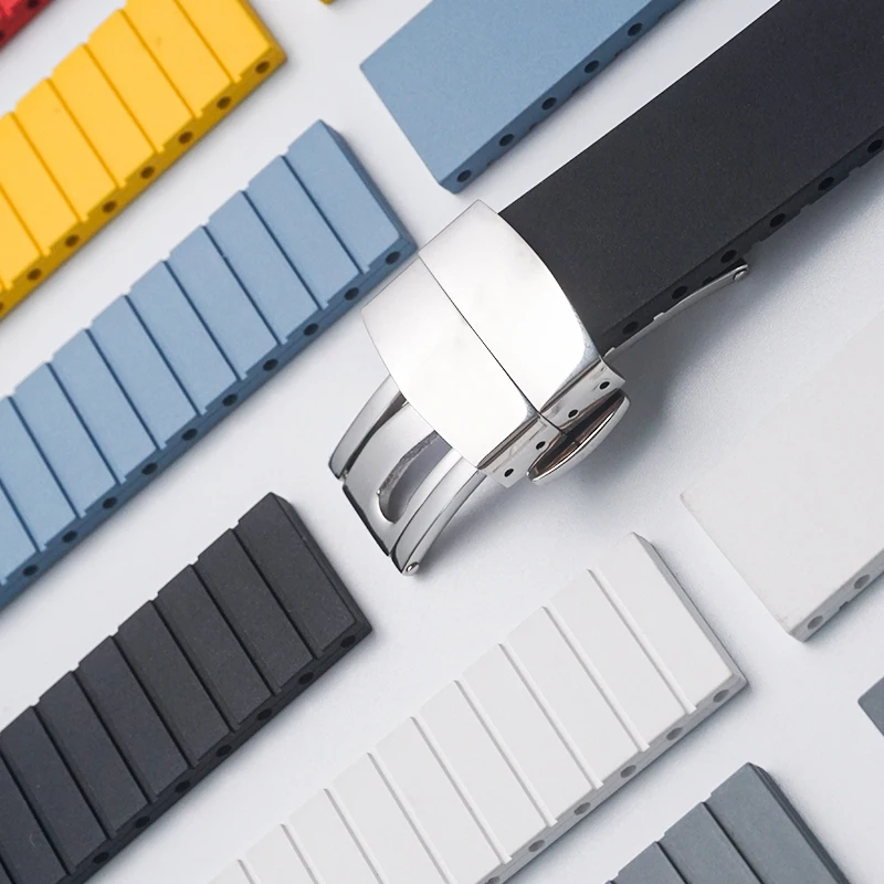 CTS Fluororubber Watch Strap 18 19 20 21 22mm For Richard Seiko Strap Quick Release Butterfly Buckle FKM Watch Bands Cut To Size
