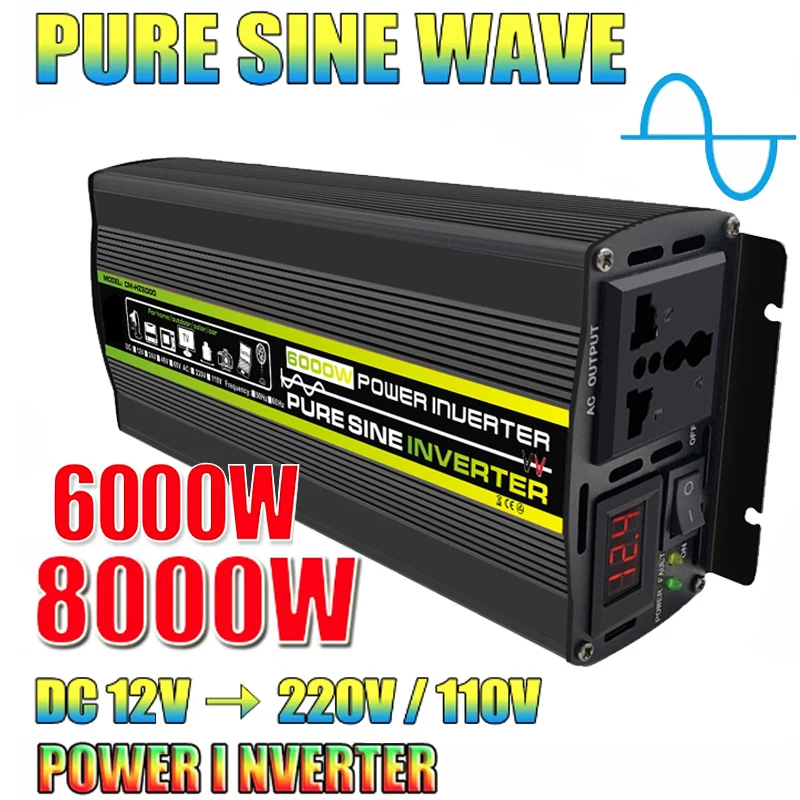 

8000W 6000W 4000W Pure Sine Wave Inverter DC12V To AC 220V Power Inverter Car Inverter for Solar System Home Outdoor RV Car