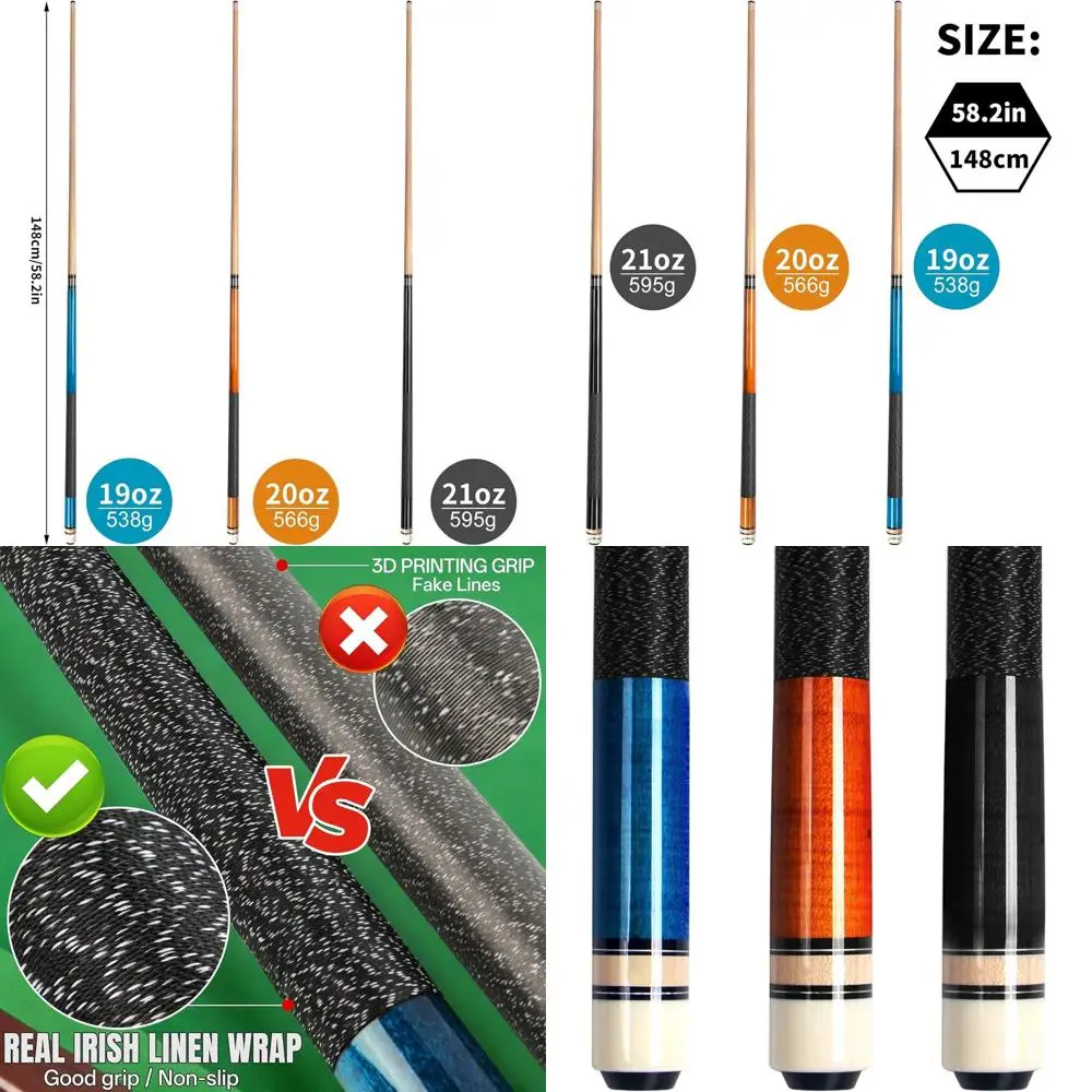 

58 Maple Wood Pool Cue Sticks for Professional Billiards, 18-21 oz Options