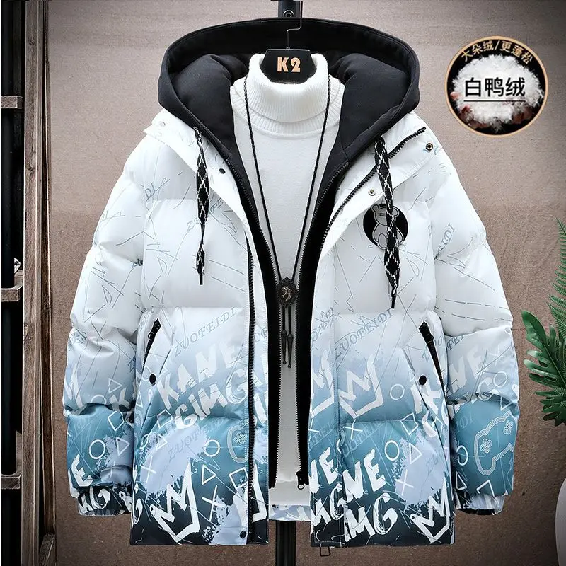 Herbst und Winter verdicken Kapuze Ente Daunen trend ige Marke Männer Jacke Parkas koreanische Version locker halten warm wind dichte Mäntel