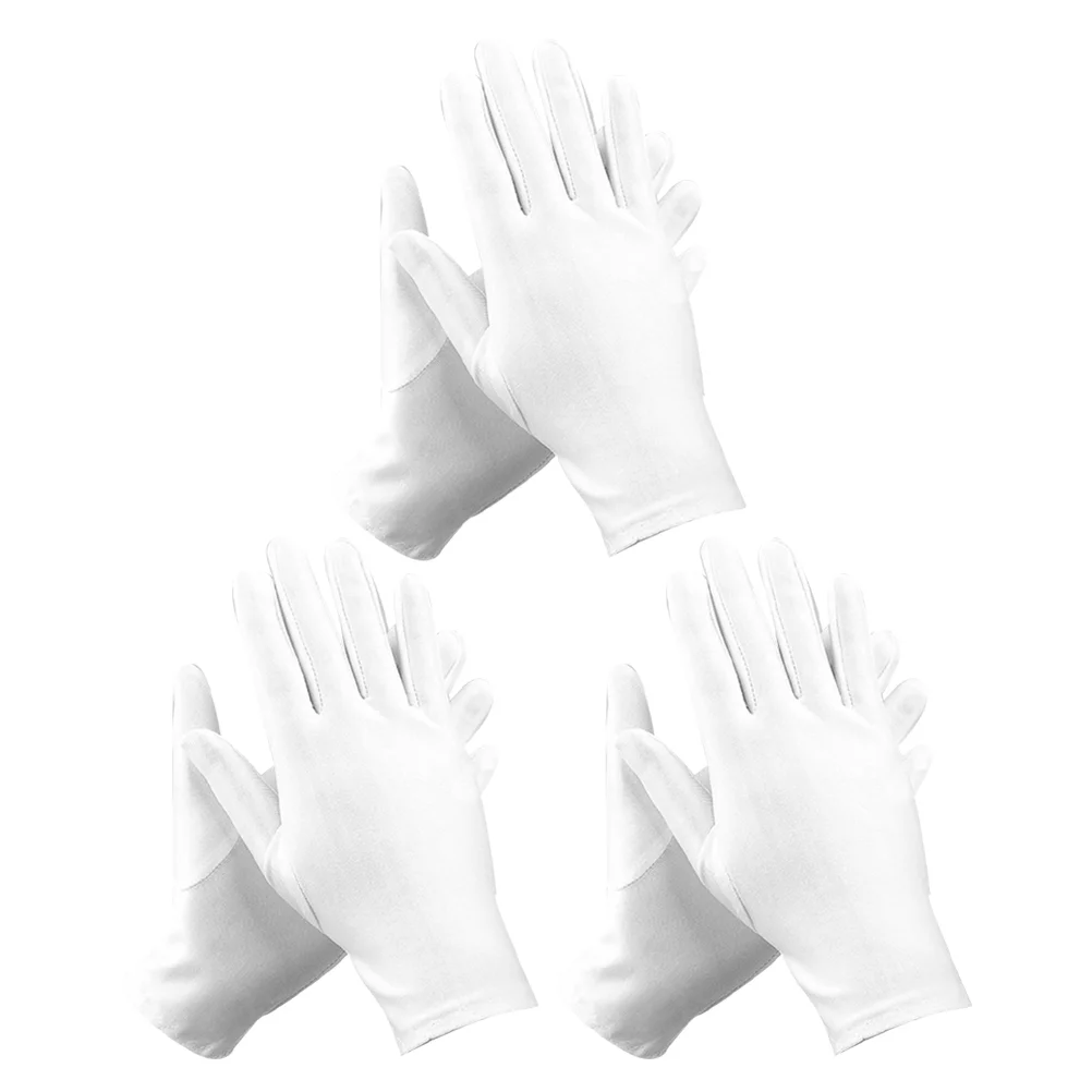 3 Pairs Cotton Work Gloves Jewelry Etiquette Disposable White for Inspection Man Men