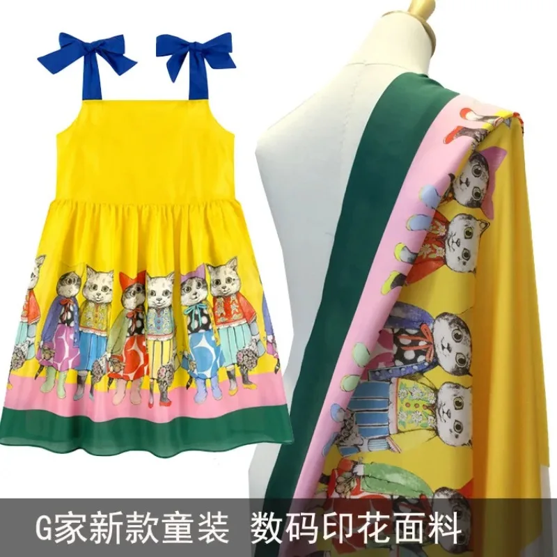 Cat Printed Polyester Fabric Cloth 145 cm Width Brand Fashion Clothing Dress Fabric Custom Wholesale Alibaba Express