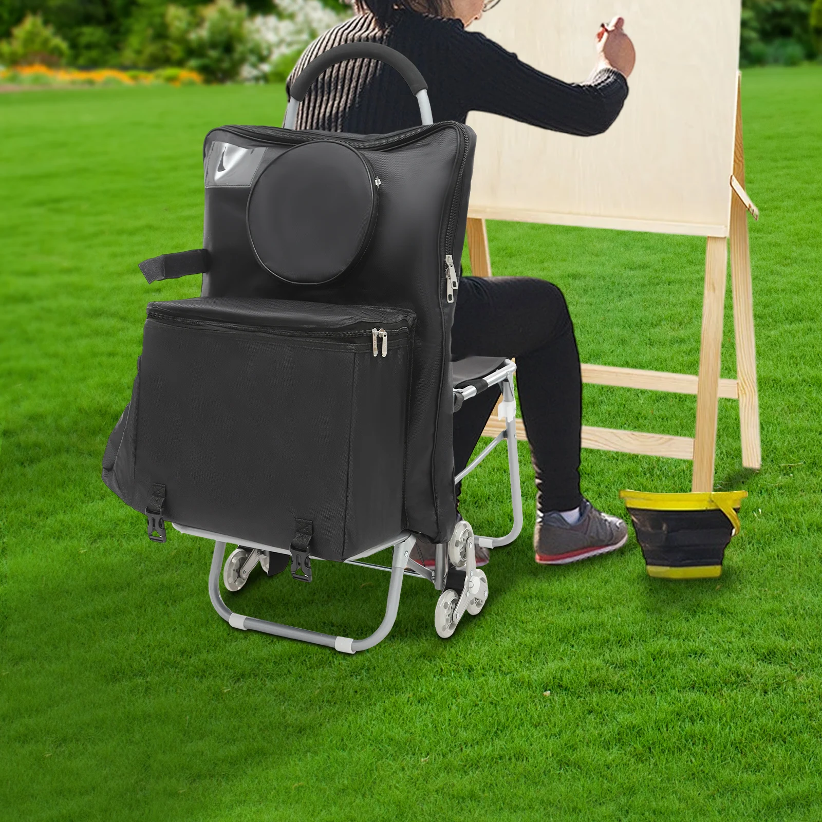 Multifunktionaler Kunstwagen mit durchdachtem Design – abnehmbare Aufbewahrungstasche für Farben/Pinsel/Papier, doppelt als Rucksack
