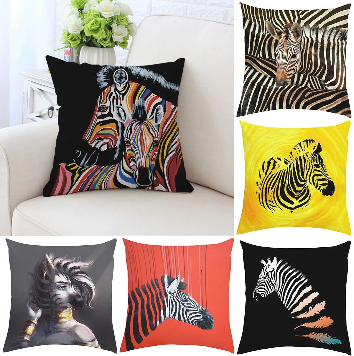 

45x45cm Zebra art pillowcase double-sided printed custom pillowcase short plush sofa cushion cover car decorative cushion cover