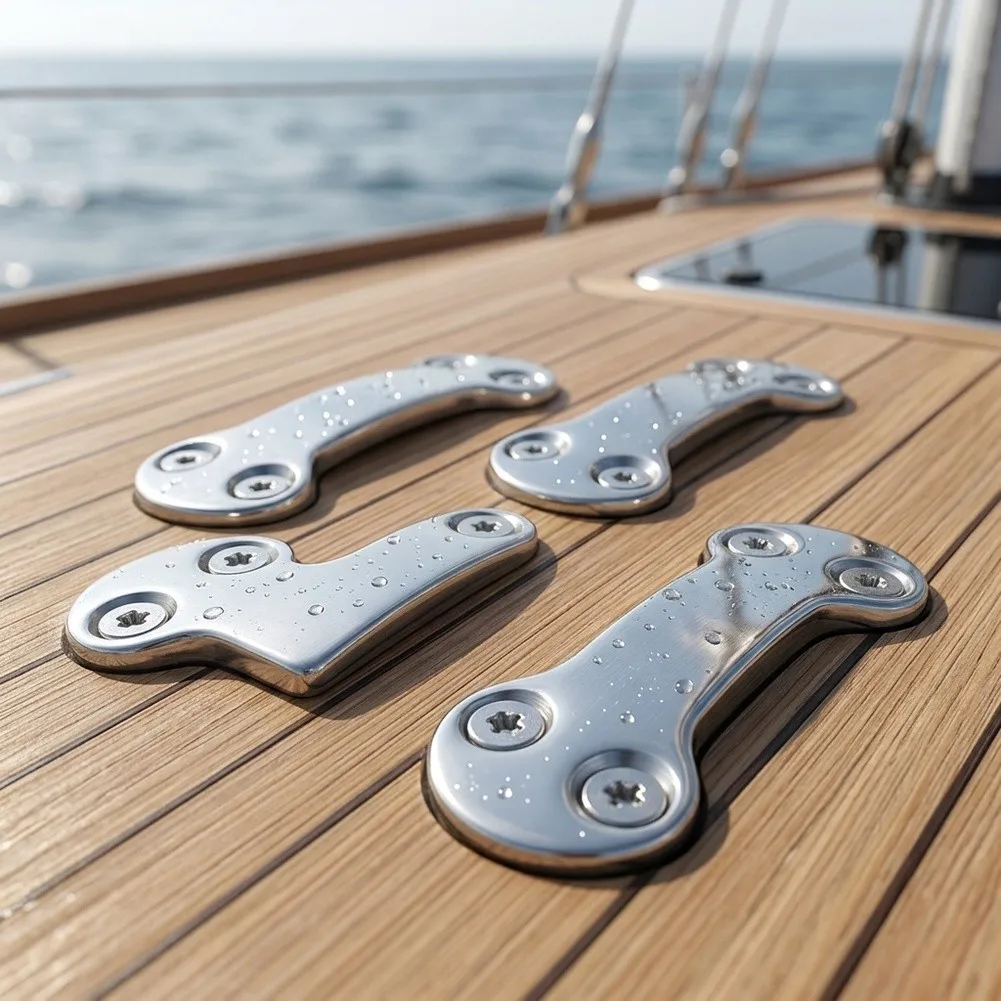 316 Stainless Steel Marine Pad Eye Plates 4pcs Set Tie Down Deck Loops for Secure Deck Cargo Attachment on For Boats and for rvs