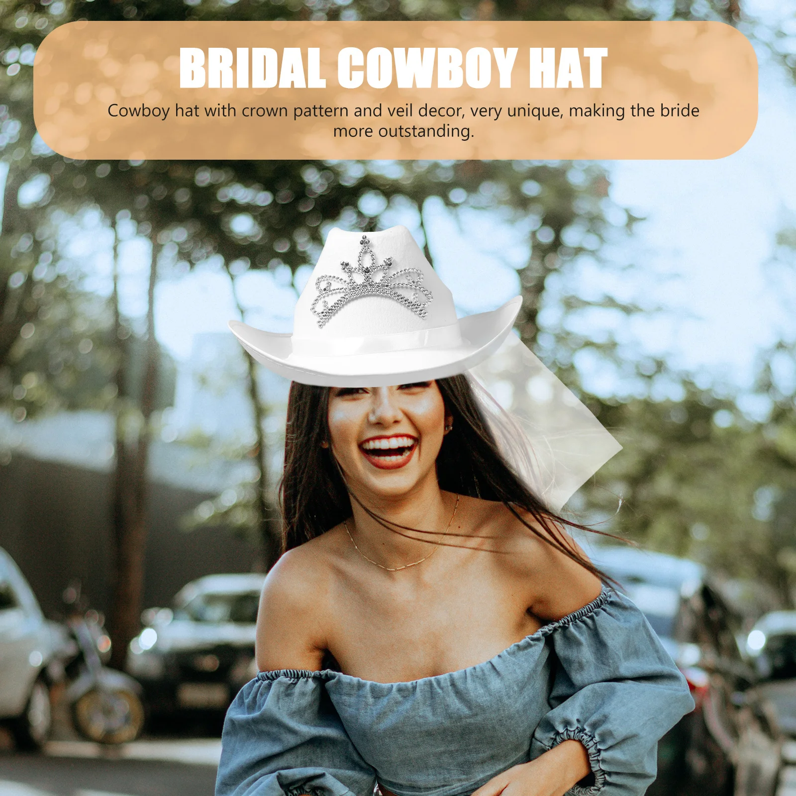 قبعة العروس مع حجاب على طراز راعية البقر، إكسسوار زفاف غربي، تصميم فريد للحفلات، حجاب الزفاف، قبعة العروس العازبة