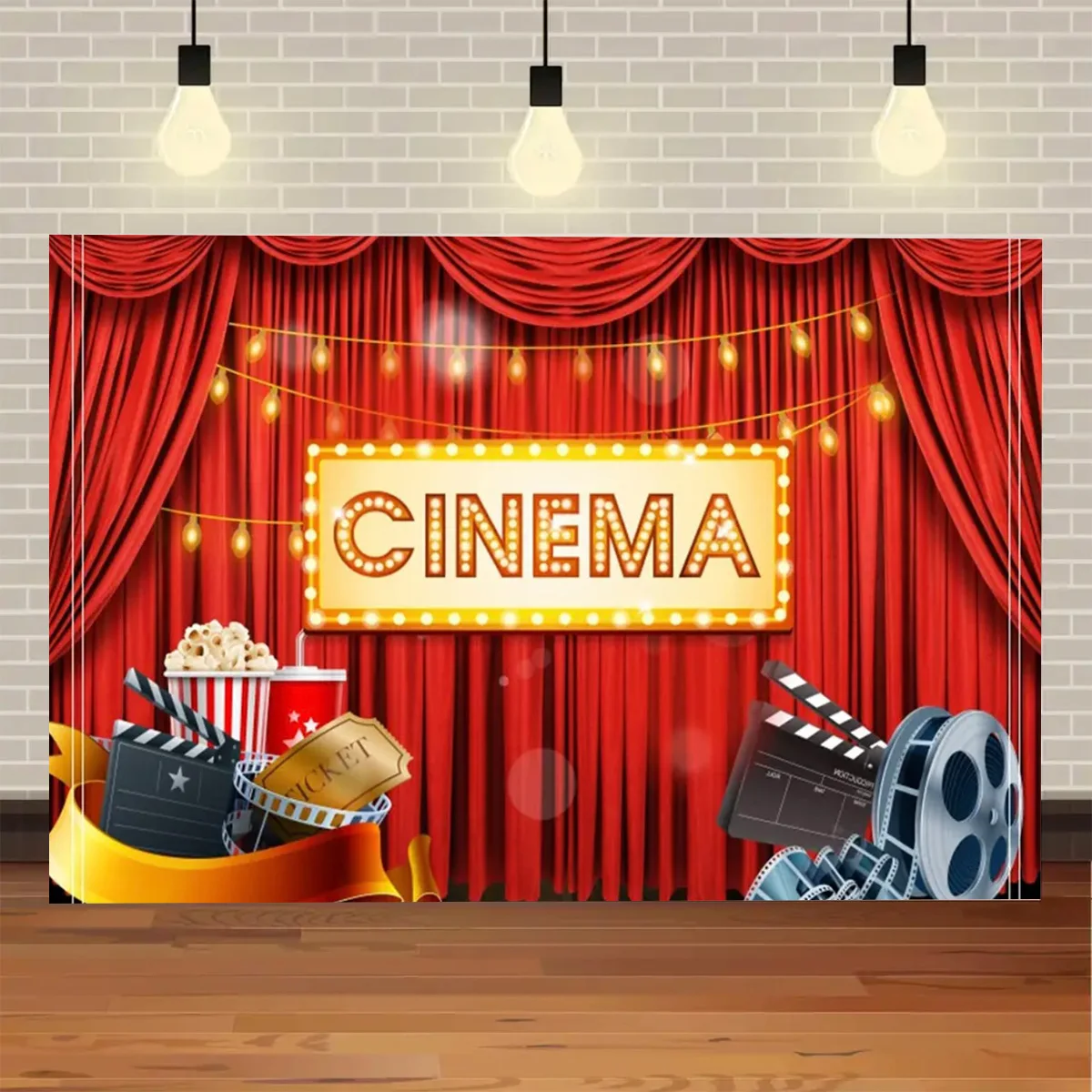 Cinema Film Theme Birthday Party Backdrop Red Carpet Popcorn Stage Birthday Party Photocall Photography Background Photo Studio