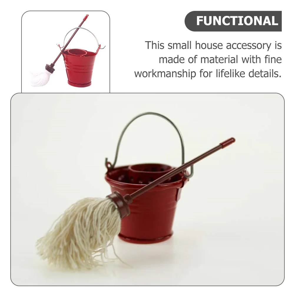 Mop Bucket Miniature Scene Accessory Kit Model Buckle Decor Decorate Decoration