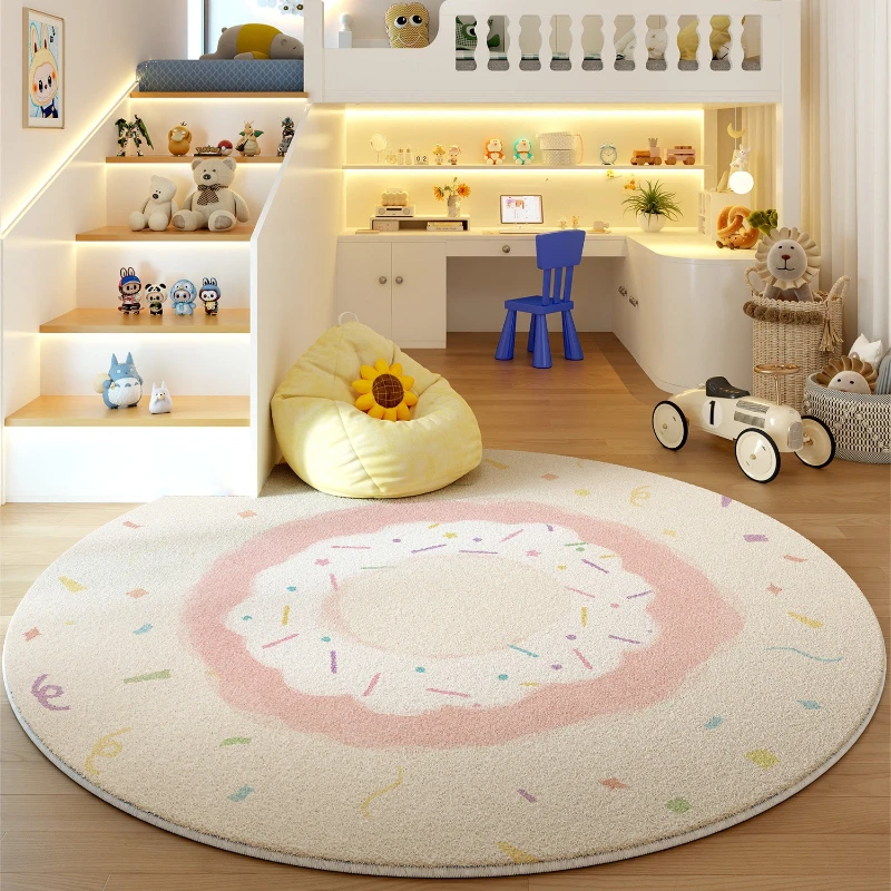 Cartoon Style Living Room Decoration Round Carpet Fluffy Soft Rugs for Bedroom Thickend Plush Lounge Mat Washable Children's Rug