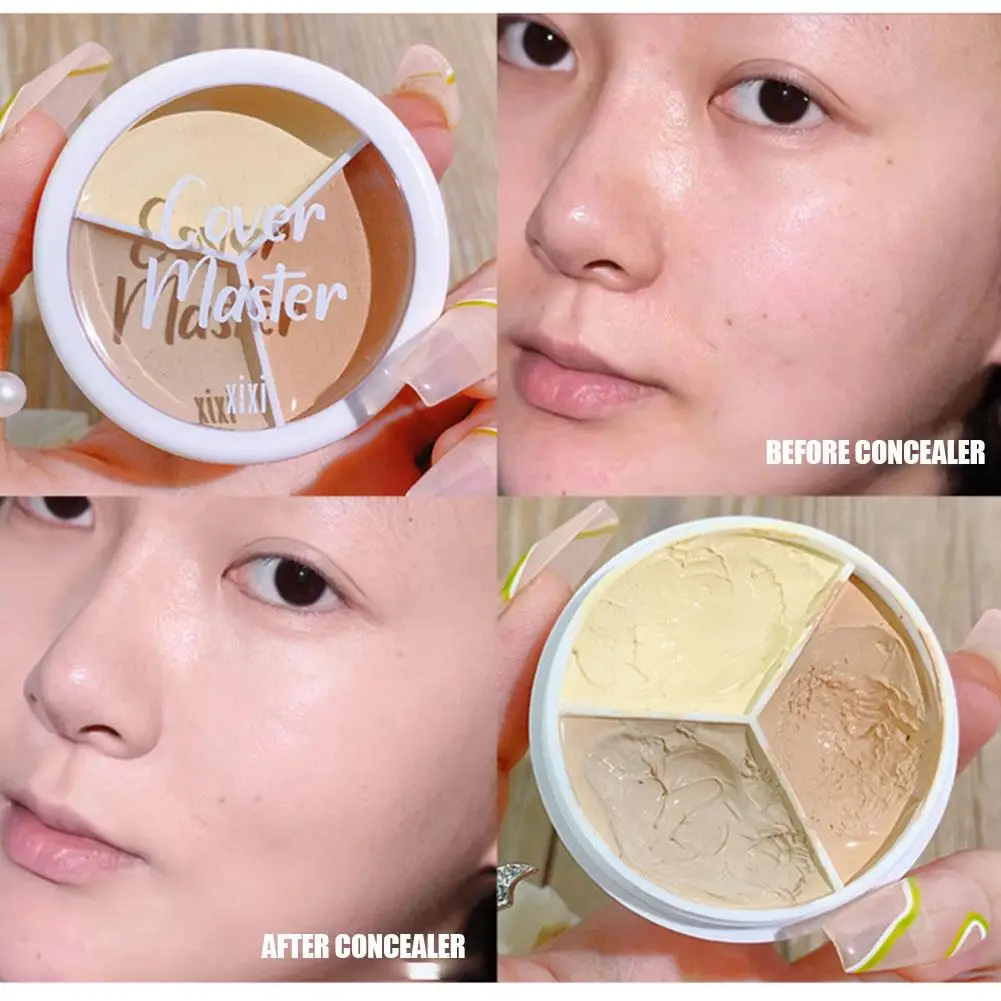 3-Color Full Coverage Concealer Palette Waterproof Face Base Makeup for Dark Circles Acne Marks Spots Creamy Foundation