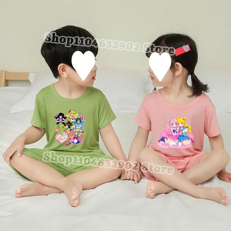 Sailor moon meninos meninas verão legal pijamas crianças bonito modal loungewear confortável respirável roupas de duas peças conjunto presentes de festa