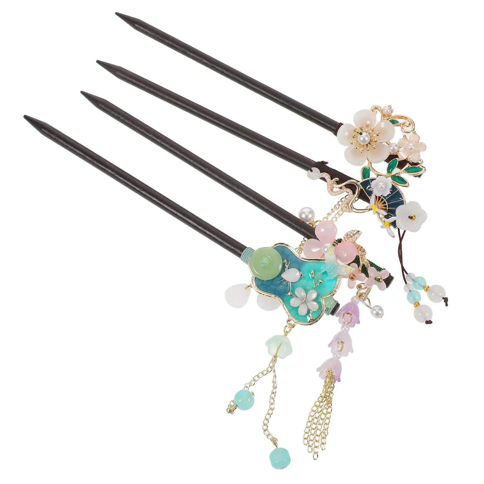 

Набор из 4 винтажных китайских заколок для волос из эбенового дерева с кисточками, в старинном стиле, для Ханьфу, свадеб, вечеринок, для женщин