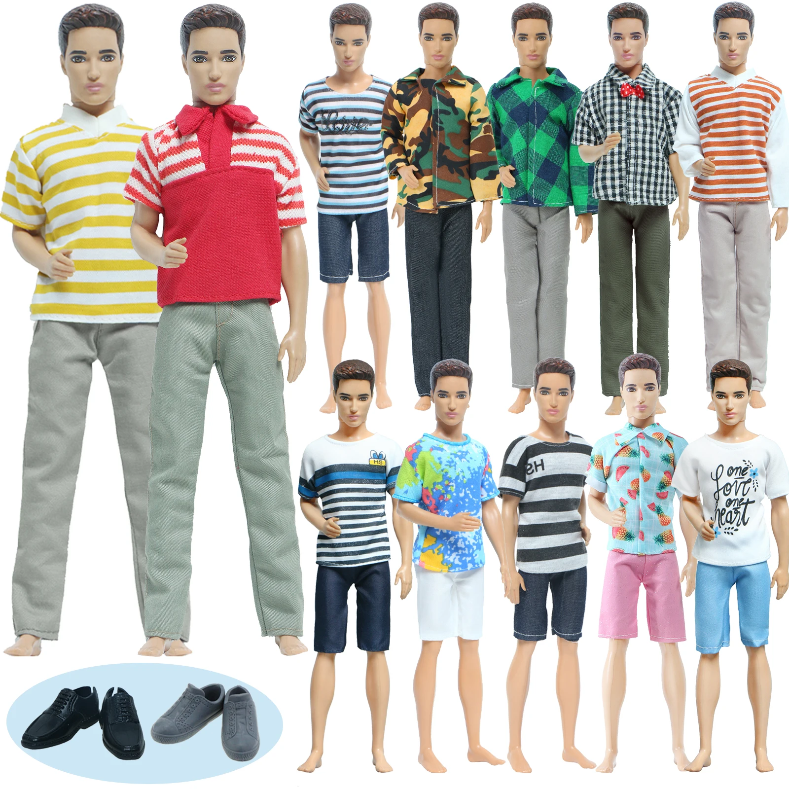 5 Set/Pack 3 Handmade Men's Doll Outfit Pants T-shirt Casual Daily Wear 2 Shoes Slippers Clothes for Ken Doll Accessories Toys