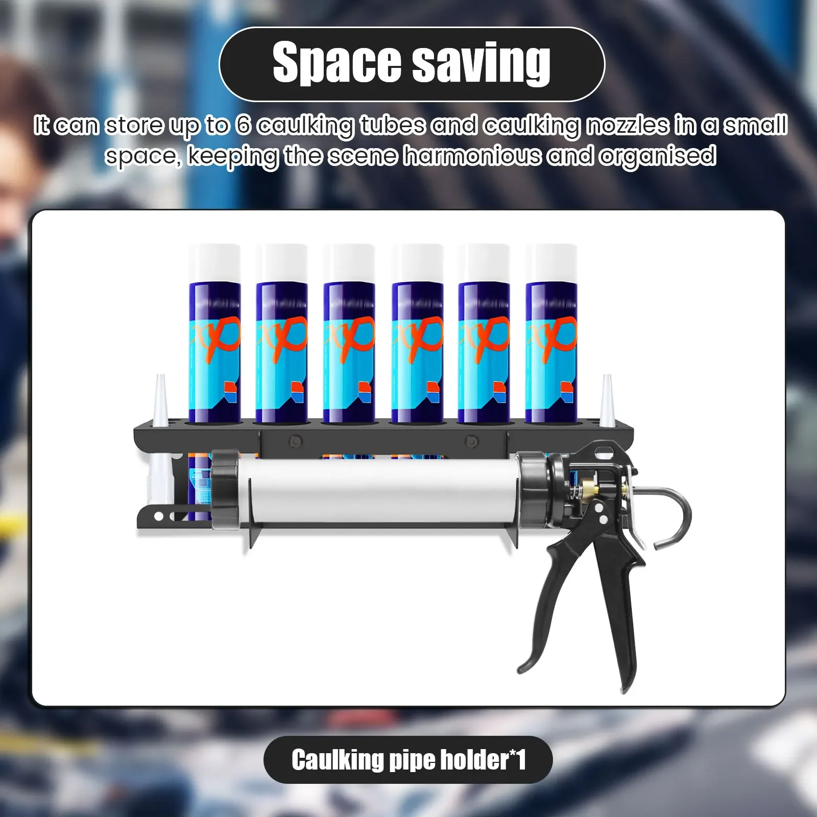 Caulking Tool Organizer Wall Mounted Storage Rack Easy to Install Caulking Tool Storage with 6 Rack Holds for Garage & Workspace