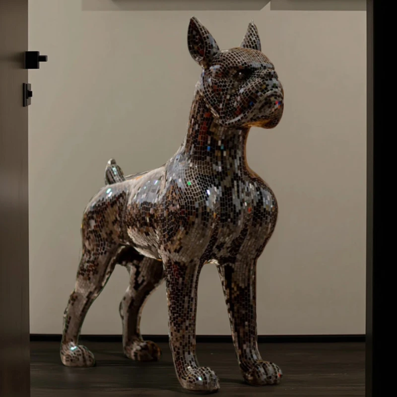 

FRP large French dog black lens patch living room courtyard ornament