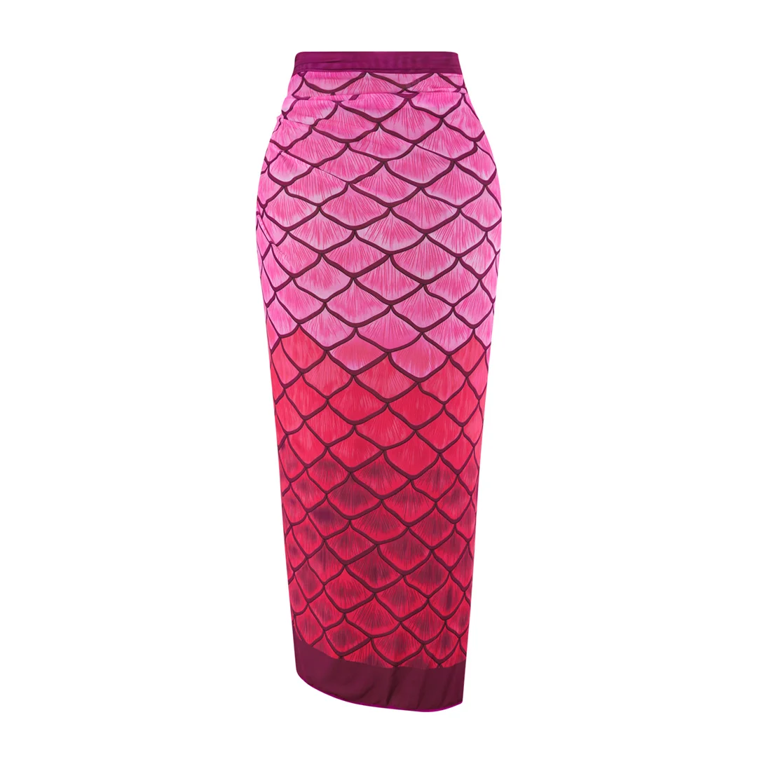 S - XXL Neuer, pinkfarbener, einteiliger Badeanzug für Damen, mit Reißverschluss, langärmelig, mit Rock, bedruckt, Damen-Badebekleidung V7344 – Detail 7