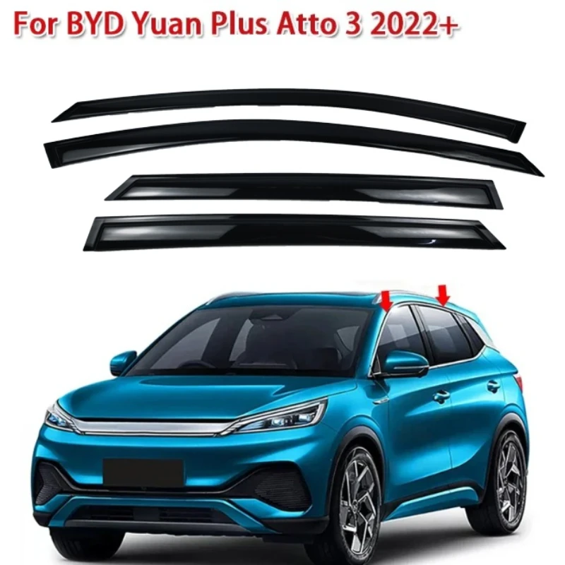 

Для BYD Yuan Plus Atto 3 2022+ Дефлекторы боковых окон автомобиля, черные, внешние, защита от непогоды