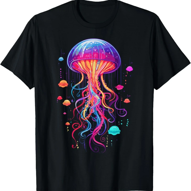 Jellyfish Ocean Animal Scuba Diving Rainbow Jelly Fish Unisex T-Shirt High Quality Cotton Regular Short Sleeve Graphic T Shirts