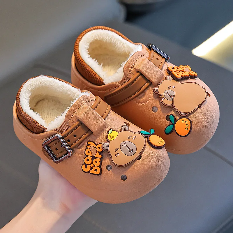Children Cartoon Animal Plush Slippers Boys Girls Winter Warm Fluffy House Indoor Soft Fleece Lined Cute Animal Kids Slippers