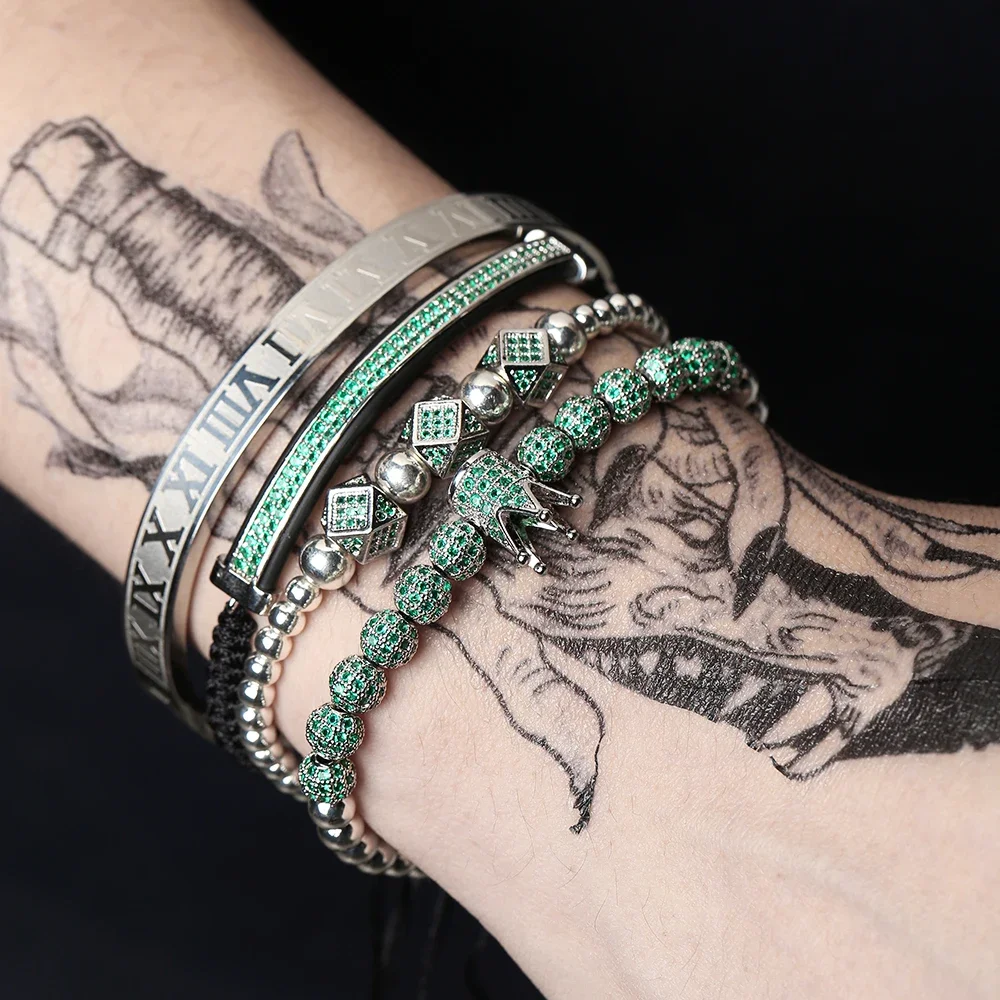 Fashion CZ Crown Bracelet Luxury Royal Bangle Set Roman Braided Bracelets For Women Fashion Armband Friendship Jewelry Gifts