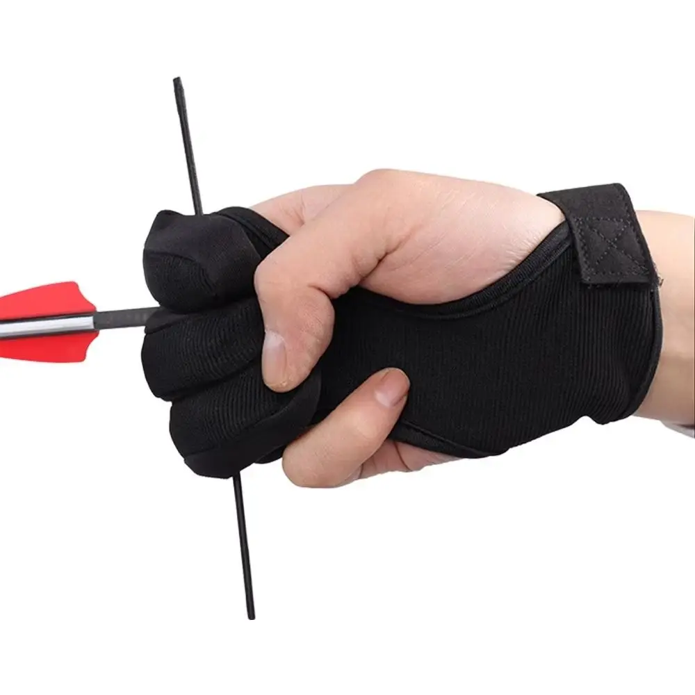 Non-Slip Three-Finger Gloves Leather Fingertip Breathable Shooting Protective Gloves Lightweight Adjustable Recurve Bow Gloves
