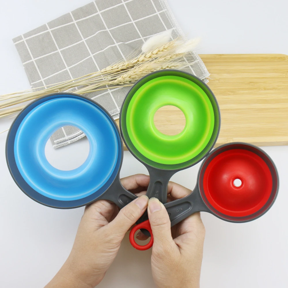 3pcs Set of Large, Medium, and Small Funnels, Food-Grade Mini Funnels for Kitchen Use, Collapsible Silicone Funnels