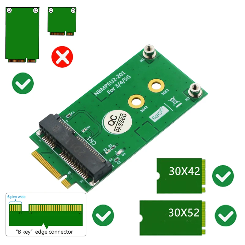 Convertitore scheda Riser adattatore M.2 Key da B a Mini pci-e per modulo 3G/4G/5G supporto 3042/3052 scheda Mini PCIE Full Size per Desktop