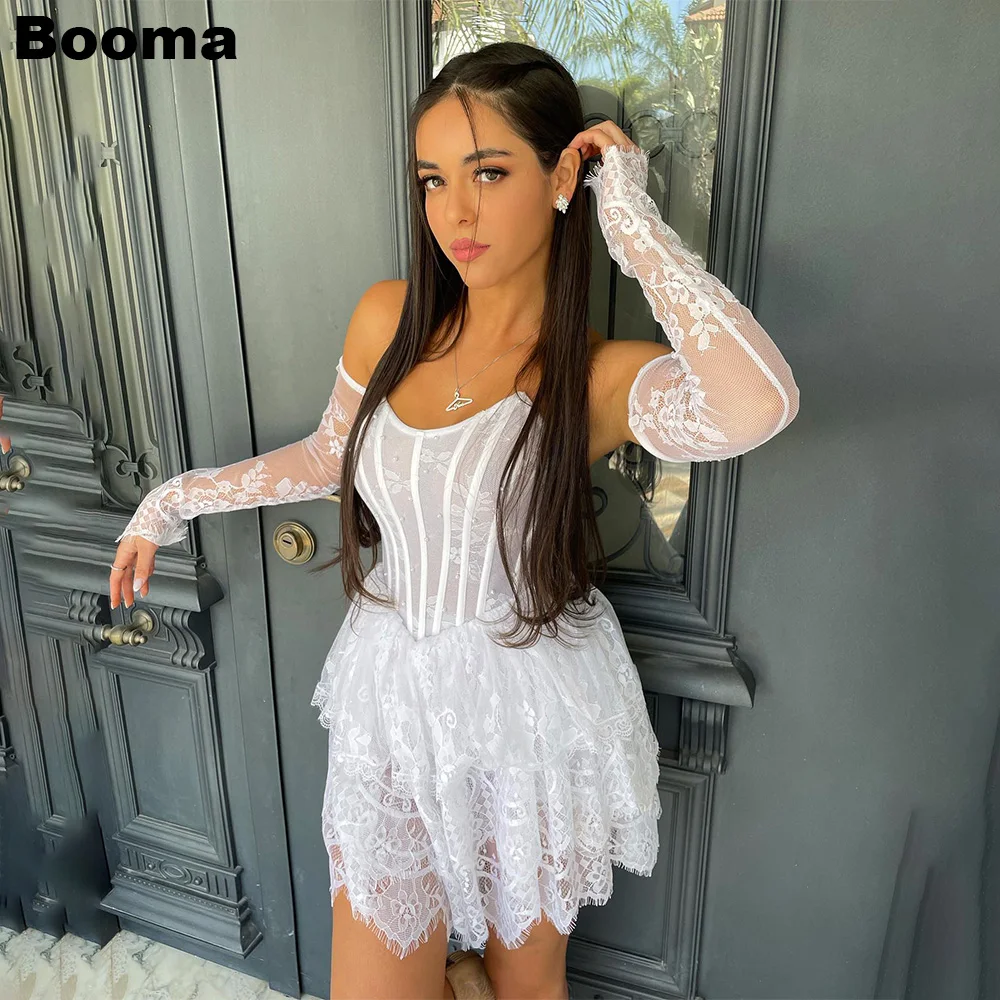 

Booma Mini Bridal Dresses Boning Corset Tiered Lace Wedding Party Dresses A Line Lace Up Bride Gowns for Women Israel vestidos