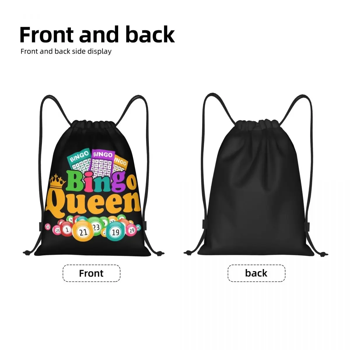 Custom Bingo Queen Game Lover Drawstring Bag for Training Yoga Backpacks Women Men Sports Gym Sackpack