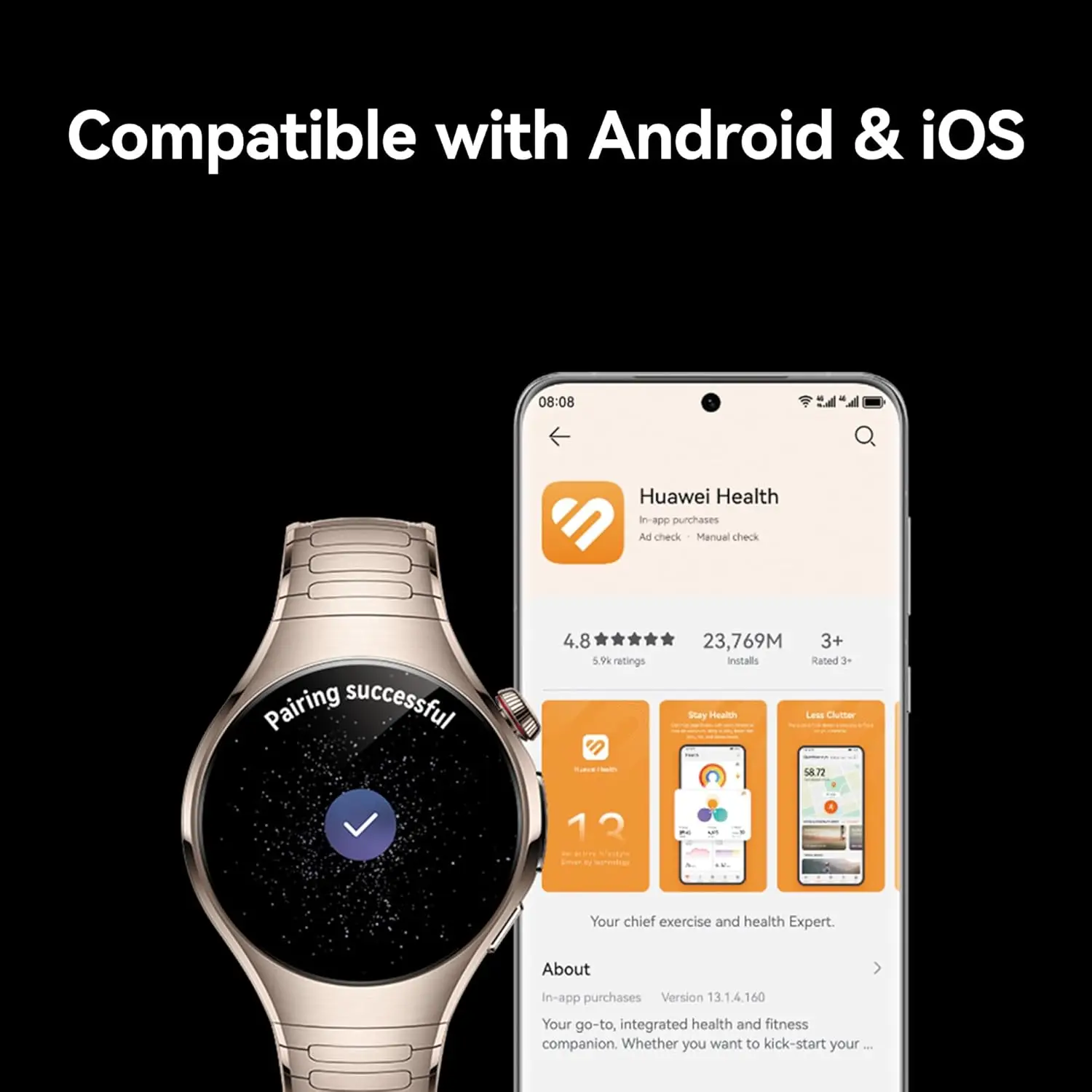 HUAWEI WATCH 5 ساعة هواوي 5، ساعة eSIM الذكية، X-TAP متعددة الاستشعار، Health MOT، ساعات الجري، الأكسجين في الدم في الوقت الحقيقي، iOS وAndroid