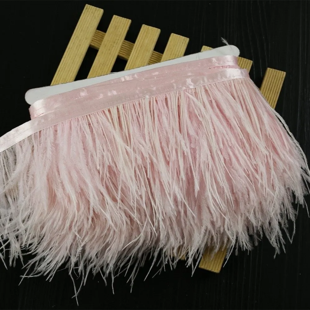 1 Meter Ribbon Tassel Natural Ostrich Feathers 8-10cm Wide Sewing Decoration Feather Plumes Ribbon Selvage Fluffy Texture