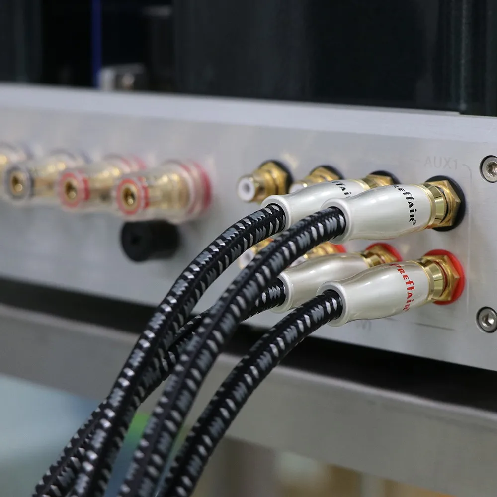 زوج مطلي بالفضة 6N OFC Dual RCA إلى Dual RCA لمكبر الصوت في السيارة ومضخم الصوت