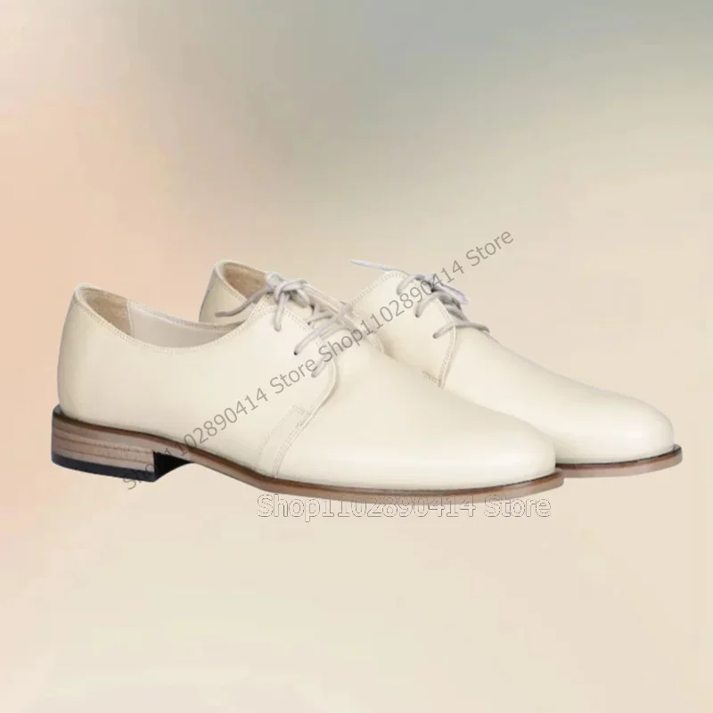 

White Sewing Design Low Top Strappy Men Shoes Fashion Lace Up Male Shoes Luxurious Handmade Party Feast Office Men Dress Shoes