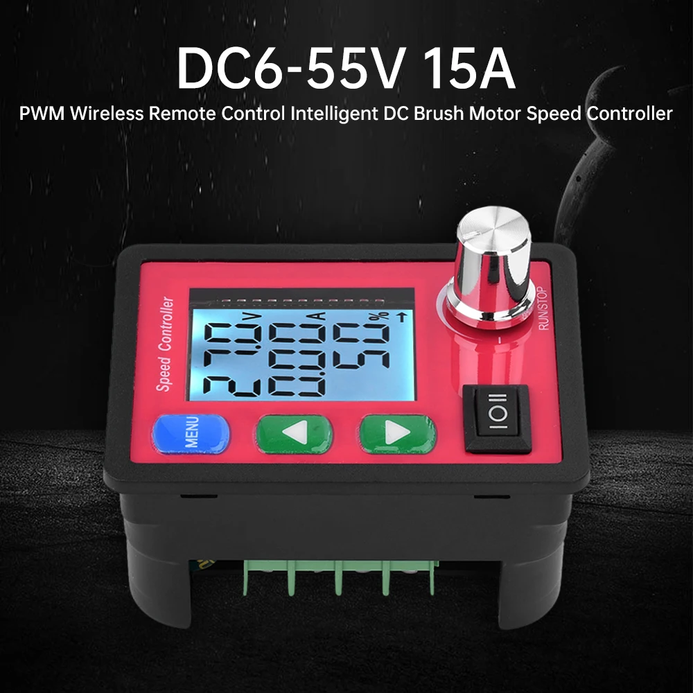 DC6-55V 15A PWM Wireless Remote Control Intelligent DC Brush Motor Speed Controller Forward Reverse adjustable