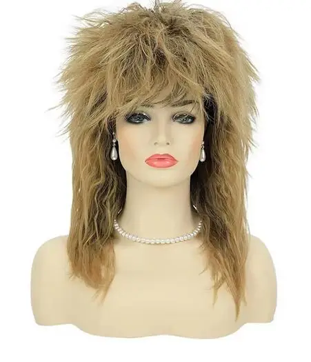 Peluca de disfraz de Tina Diva para mujer, pelo sintético de los años 80, rubia grande, estilo balancín, Mullet, Glam, Punk, Rock, Rockstar, Cosplay