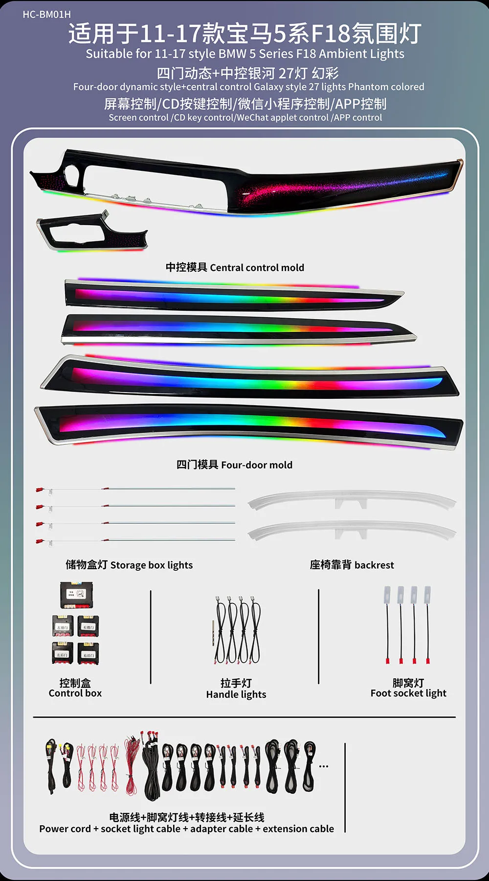 LED-interieurverlichtingsset voor BMW 5-serie 2011-2017 (F07/F10/F11/F18) en 5GT – Boost meeslepend rijden