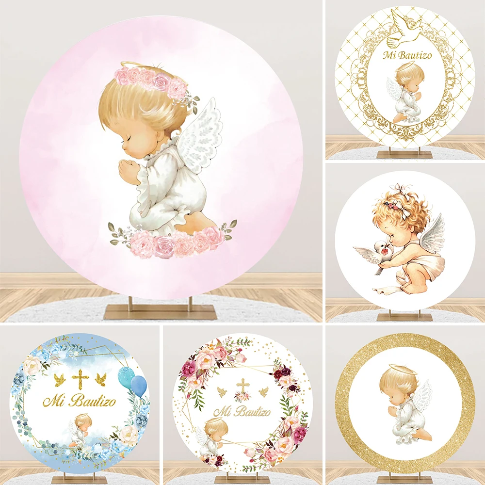 Garçon fille baptême rond toile de fond couverture première sainte Communion ange bébé douche baptême dieu bénisse cercle photographie fond