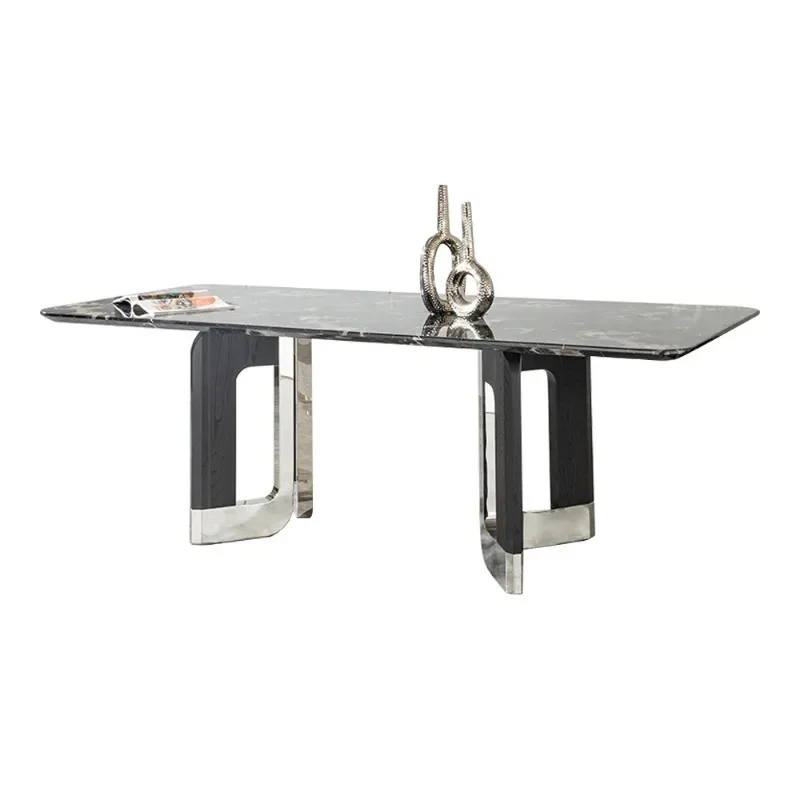 

Italian marble home light luxury high sense living room dining table with chairs rectangular designer dining table and chairs