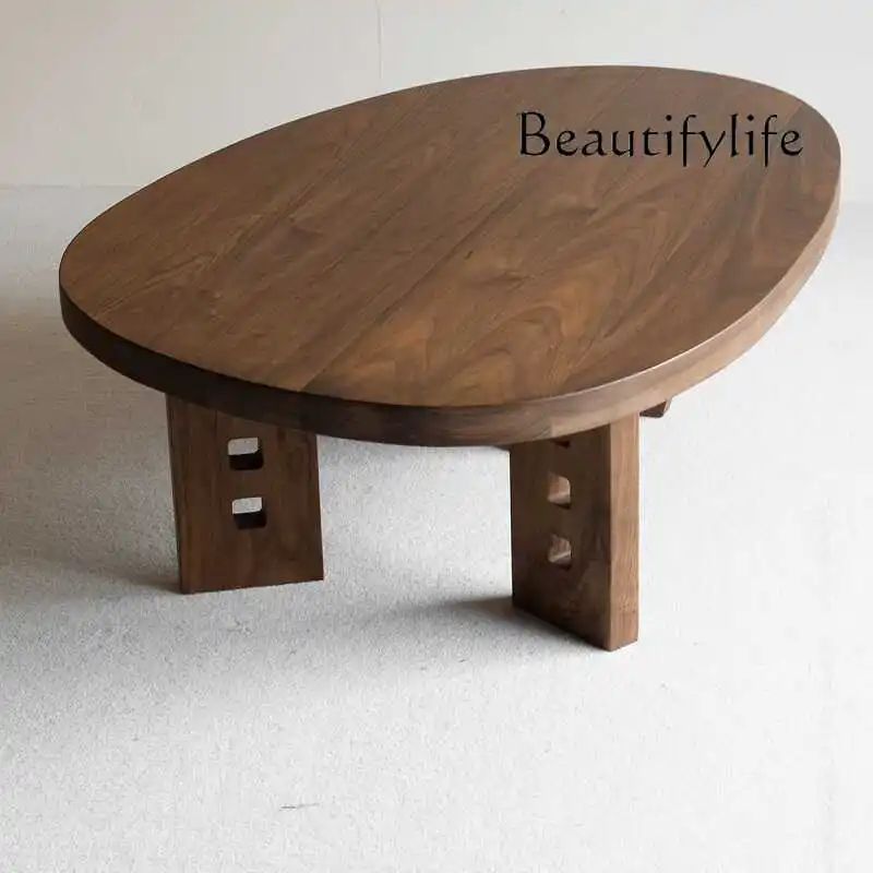 Round balcony coffee table designer solid wood coffee  tea table household small apartment Nordic tea table