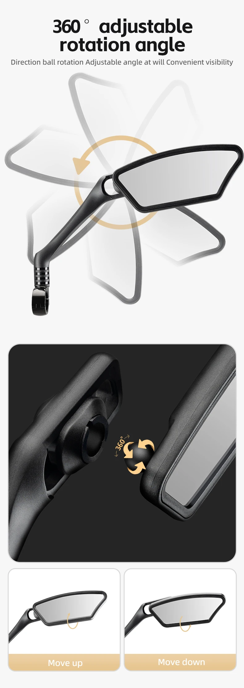 ROCKBROS Lokaler Versand Universeller Fahrrad-Rückspiegel MTB-Radspiegel für Rennrad Motorrad-Spiegelzubehör – Detail 3