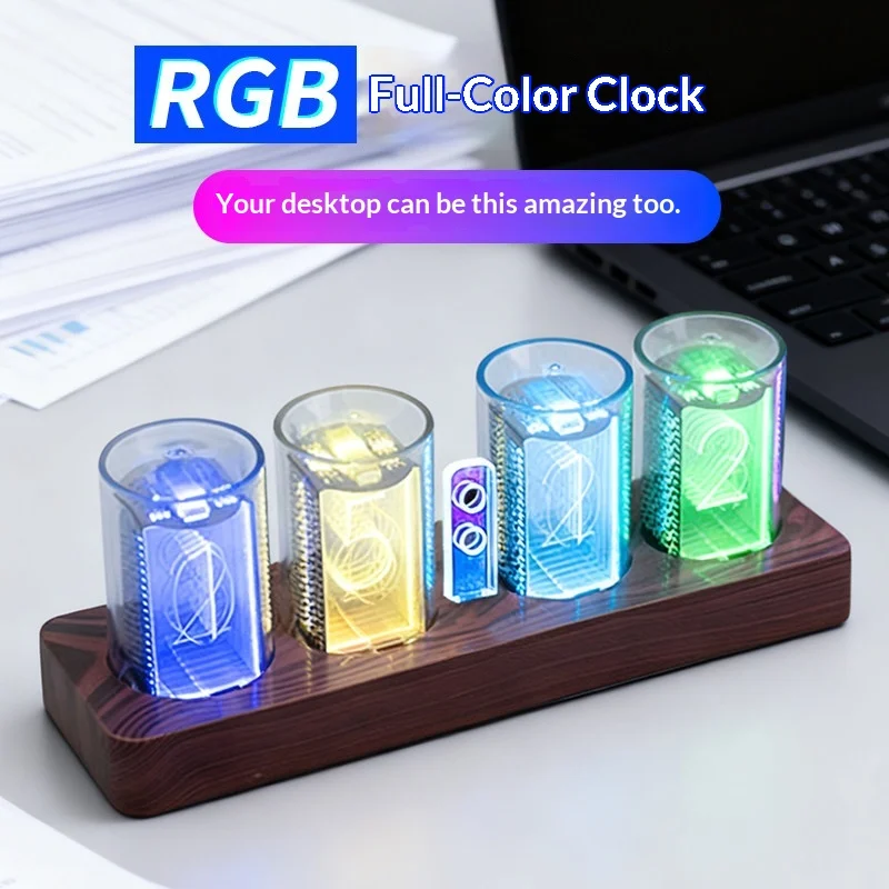 Creative Table Clocks Glow Tube Electronic Display Clock Esports Desktop High-end Feeling RGB Digital Ornament Atmosphere Light