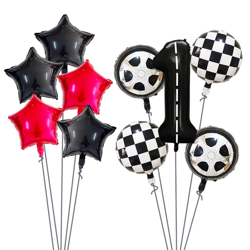 5pcs Racing Theme Helium Balloons Competitive Sports Black Red Foil Ballon 1 2 3 Year Boy Birthday Party Decoration Baby Shower