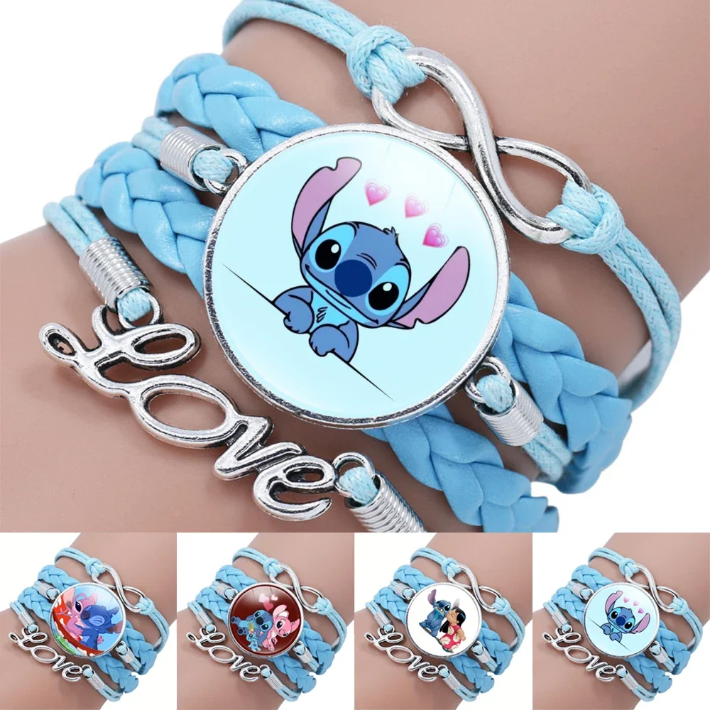 Cartoon Stitch Knitted Bracelet Cute Stitch Transparent Glass Blue Bracelet Multilayer Jewelry for Friends Kid Birthday Gifts