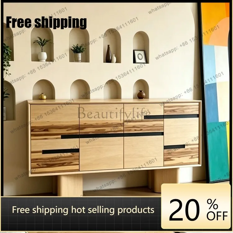 

Log wind solid wood dining side cabinet artistic sense parquet craft living room storage decorative cabinet