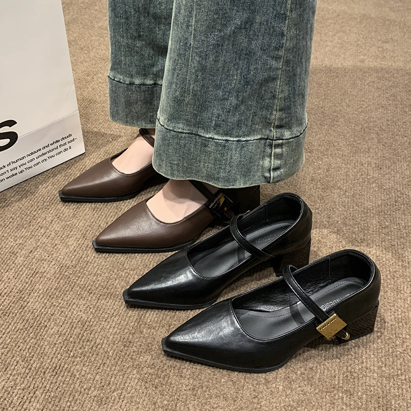 أحذية ماري جين الجديدة للربيع والخريف ذات الكعب المكتنز على الطراز الفرنسي هي أحذية فردية صغيرة قديمة #3