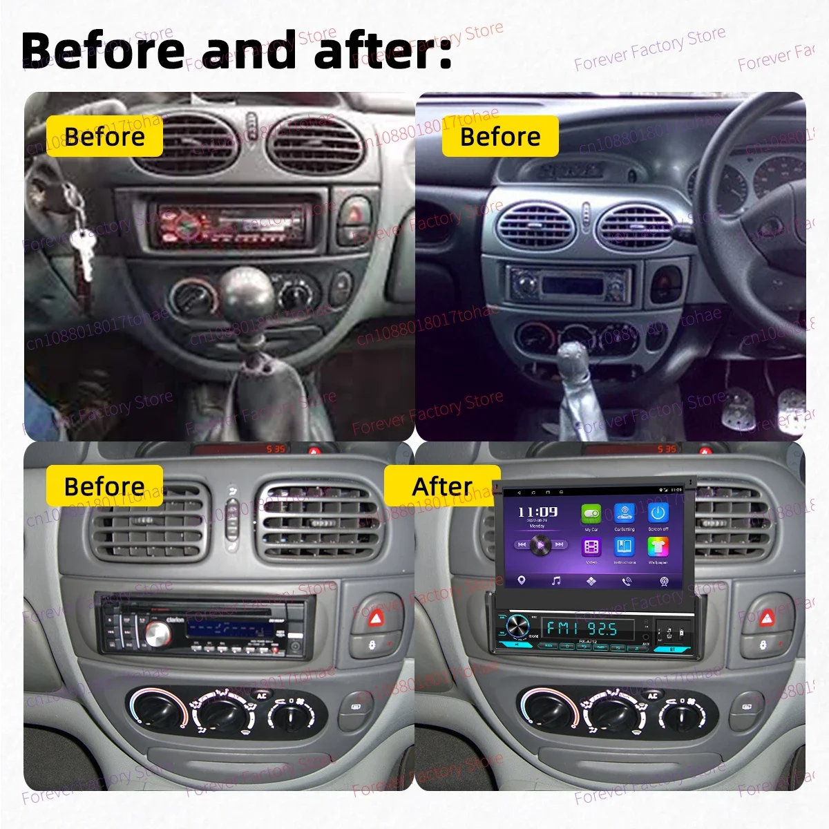 7" Retractable Screen 1 Din Android Radio for Renault Megane I Scenic 1996-2003 Carplay Car Multimedia Stereo Head Unit GPS WIFI