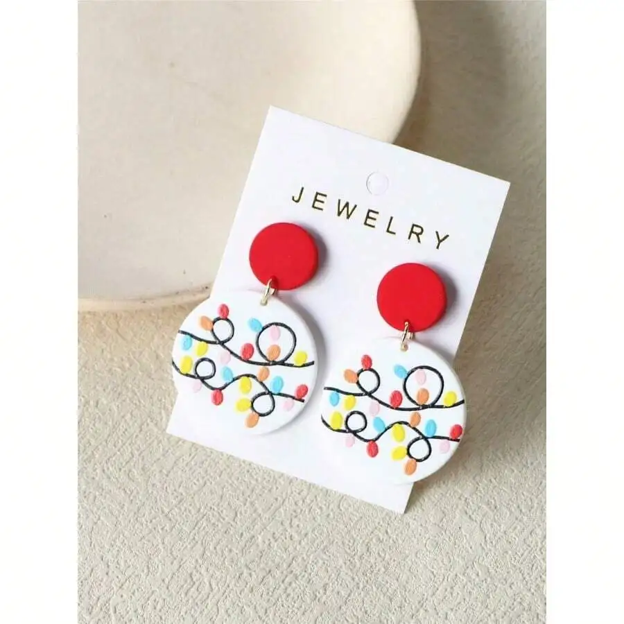 1 Pair Women's Christmas Red Color-Changing Light Print Earthy Texture Acrylic Round Holiday Party Earrings