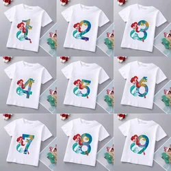 Mermaid Ariel Princess Print Children Clothes Brand Disney Girls Cotton T Shirt Cartoon Baby Tee Top 1-9 Year Kid Birthday Gift