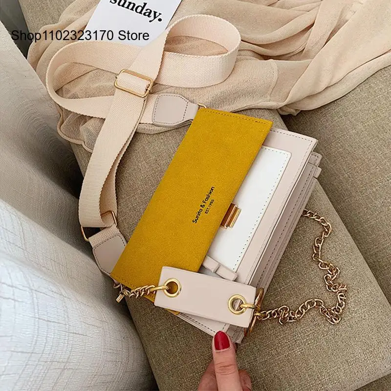 Color Blocking Chain Frosted Single Shoulder Crossbody Small Square Bag for Women