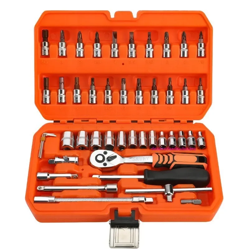 

Factory direct sales of 46 Xiaofei tool sets, sandblasting metric hardware, auto repair and installation tools